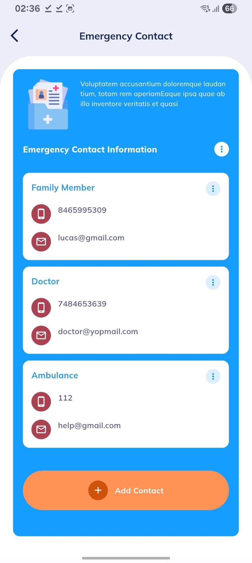 Emergency contacts screen